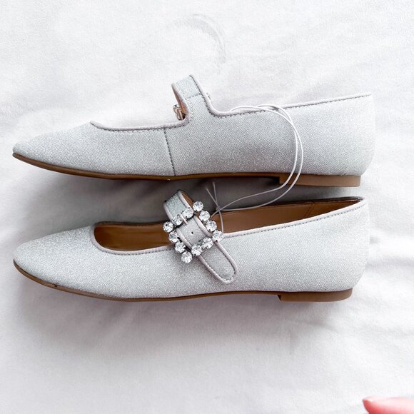 Unisa Glittery Silver Mary Jane Ballet Flats with Jeweled Buckle - Picture 5 of 5